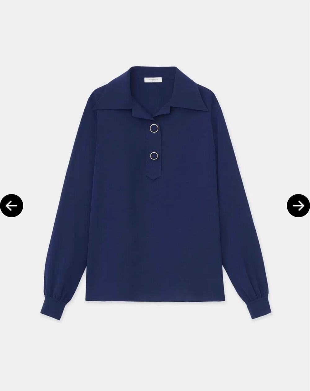 Lafayette 148 New York Navy Blue Blouse Size Small NWOT Gold Ring Detail